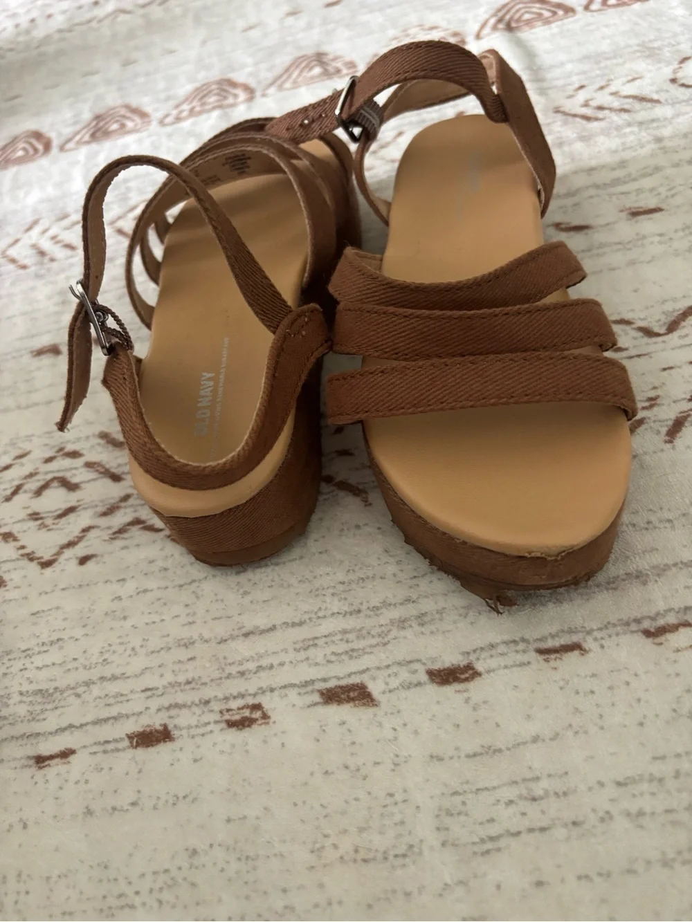 Girls’ Old Navy Brown Multi-Strap Ankle Buckle Wedge Sandals